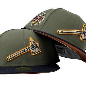 ATLANTA BRAVES 150TH ANNIVERSARY OLIVE NAVY VISOR RUST NEW ERA FITTED HAT